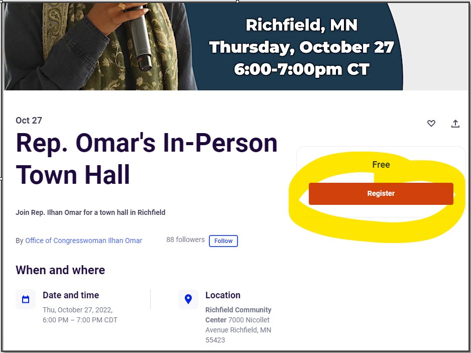CrimeWatchMpls's tweet photo. .
#MNCD5 Rep @Ilhan Omar requires registration to attend her upcoming townhall.
Why? Why is registration required?
Are people denied entry if they don't register?
Is this normal for other reps and townhalls?
No registration for livestream, where they can block comments.
. https://t.co/TtfFKm2QyT