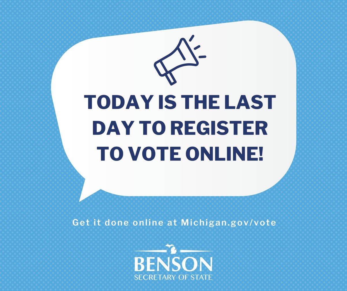 JocelynBenson's tweet photo. Today is the LAST DAY to register to vote or update your voter information online! https://t.co/y1GevOwBEq makes it easy to get it done. https://t.co/3rqGSQCzjc