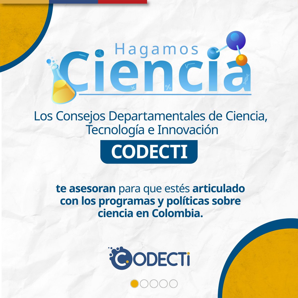 CodectiCol's tweet photo. ¿Quieres hacer ciencia? Los CODECTI son el aliado estratégico en tu departamento, con su acompañamiento puedes lograr resultados desarrollando acciones en ciencia, tecnología e innovación. Conoce al Consejo departamental de ciencia, tecnología e innovación de tu departamento. https://t.co/korFM7dms3
