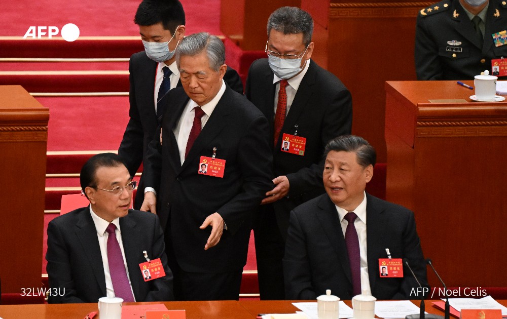 Former Chinese leader Hu Jintao mysteriously escorted out of the Great Hall of the People ahead of an expected speech by President Xi at the end of the CCP's Party Congress