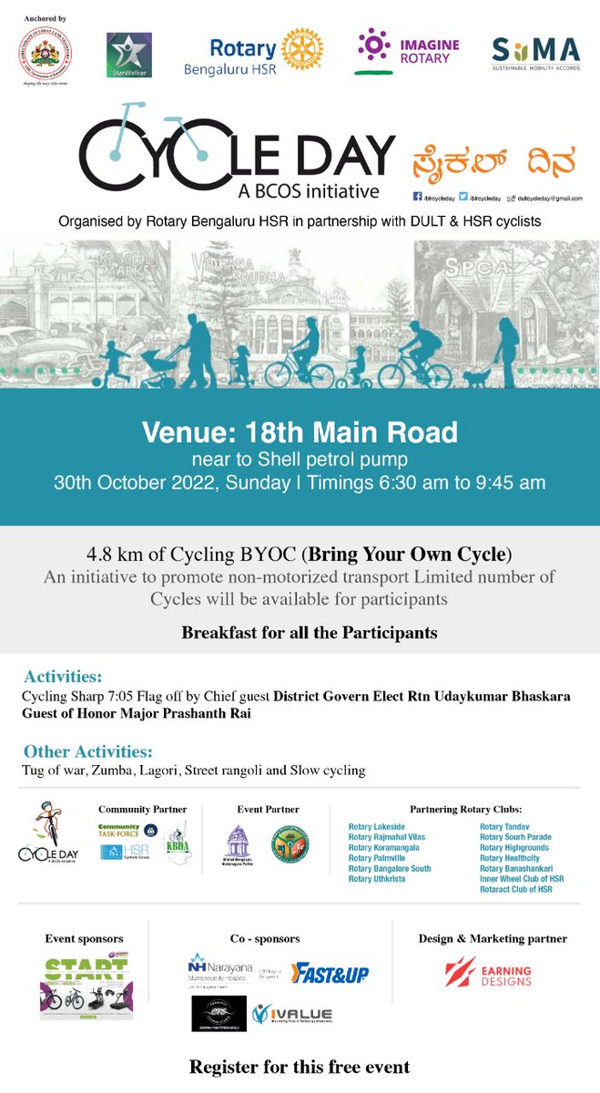 HSRCycleDay's tweet photo. HSR Cycle Day 2.0 is back. We will have our first event on Oct 30th in HSR Layout.

Get ready and cleanup your cycles and let's ride as a group. https://t.co/0bqzgENjMD