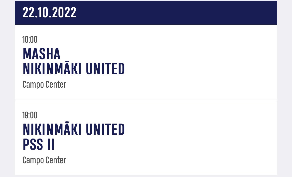 nikinmakiunited's tweet photo. Pelipäivä!
Toinen kierros Campossa lähtee käyntiin kello 10:00🤩 Kokoonpano aamupeliin:

Lehtiniemi-Vappula-Mikkola
Kallio-Lahtinen

Rytkönen-T.Hakonen-Hagelberg
Närevaara-Hakonen

Savolainen-Iiskola-Engblom
Liesmala-Lilja

Lamminpää,Laurila, Kosonen

AM: Kyllinen
Vara: Kvist https://t.co/Owwtmvn2hv