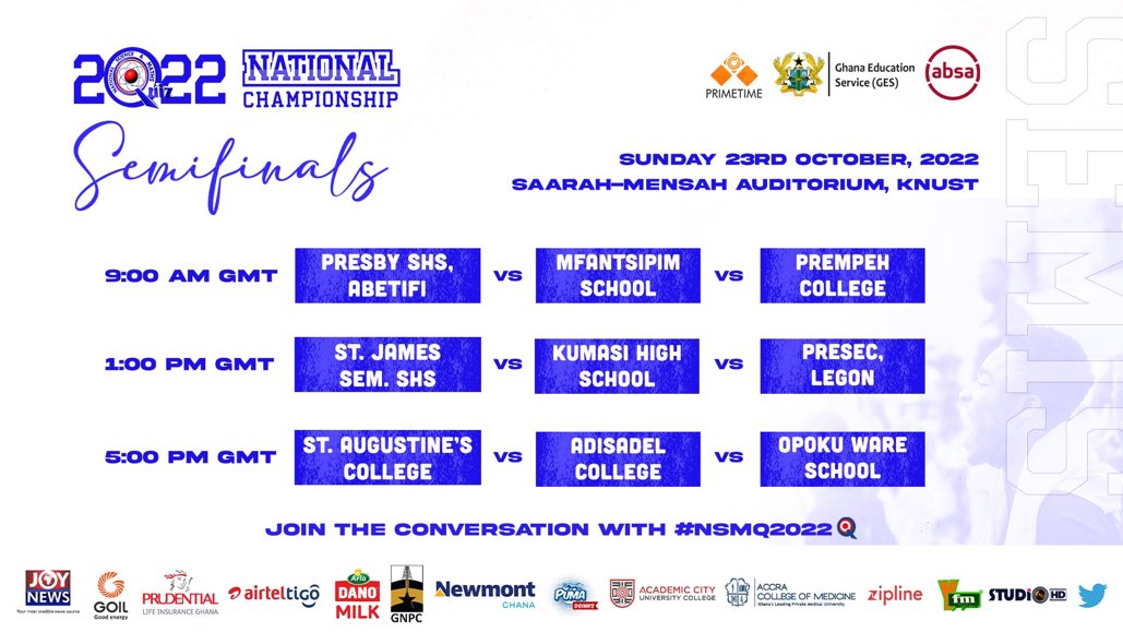 thepointmedia1's tweet photo. CONFIRMED: The #NSMQSemis contests are set 🔥
#NSMQ2022 #Primetime #pointmedia https://t.co/Ezz0UIpNKk