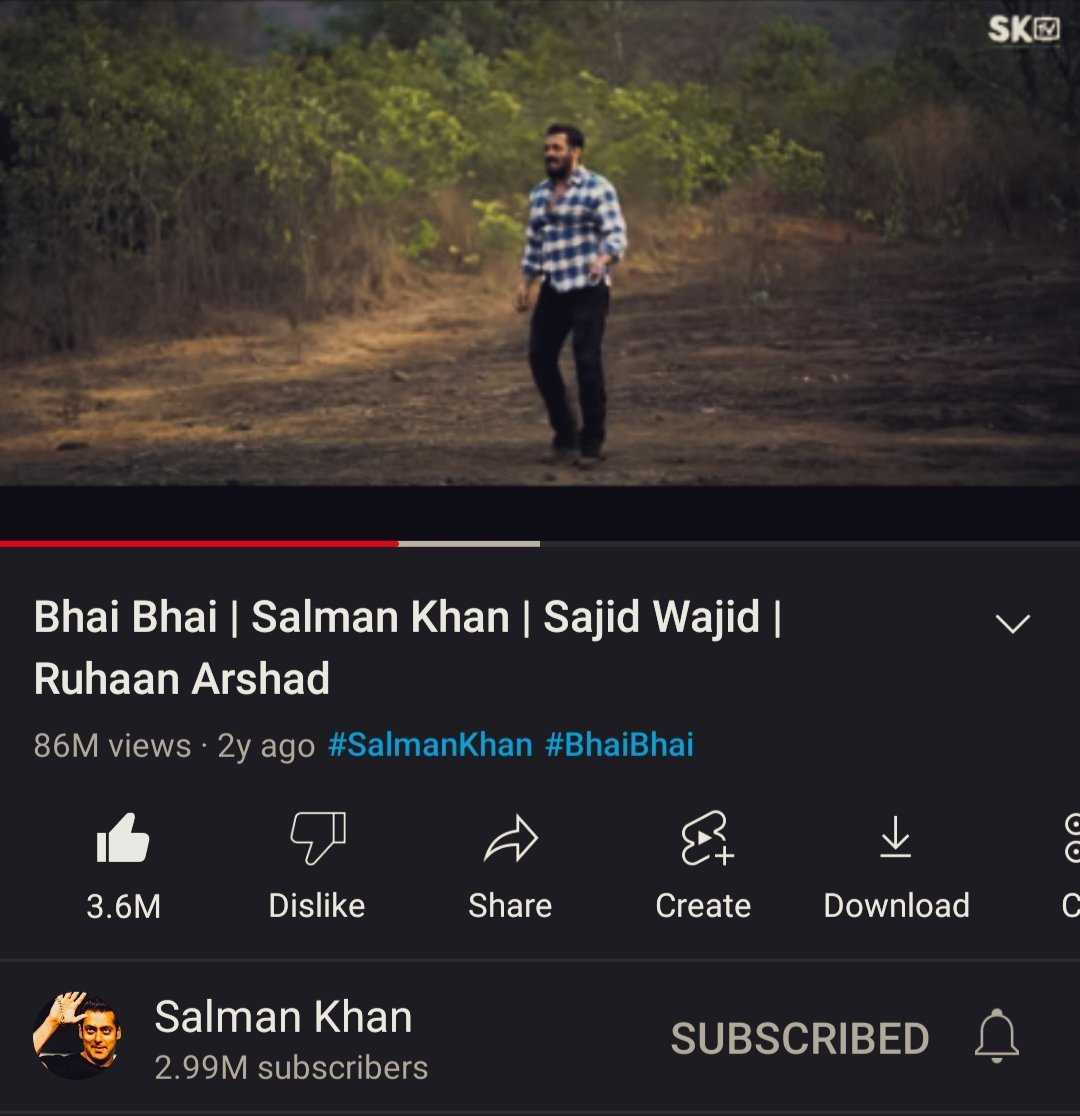 3.6 millions like and 86 millions views on Bhai Bhai song. 

Like ratio 🔥🔥

Amazing song 😍😍

#SalmanKhan  #KisiKaBhaiKisiKiJaan 
#SajidWajid