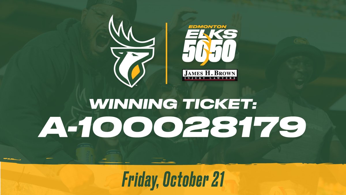 Winning 50/50 number from the Oct 21st jackpot draw: Ticket #: A-100028179 Jackpot: $139,570.00 Prize Amount: $69,785.00 Winning ticket holder will have 4 business days from the time of the announcement to claim their prize by emailing 5050@goelks.com. #GoElks #CFL