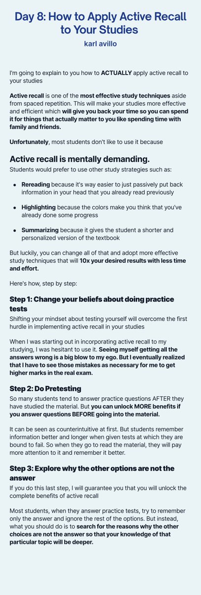 AvilloKarl's tweet photo. How to Apply Active Recall to Your Studies https://t.co/V1PUMVaC0B