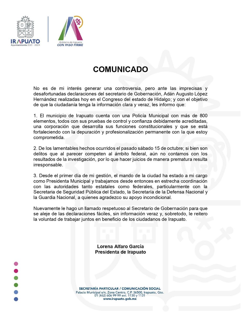 LorenaAlfaroG's tweet photo. Ante las declaraciones de @adan_augusto, Secretario de Gobernación: https://t.co/YHLADM3ZWO