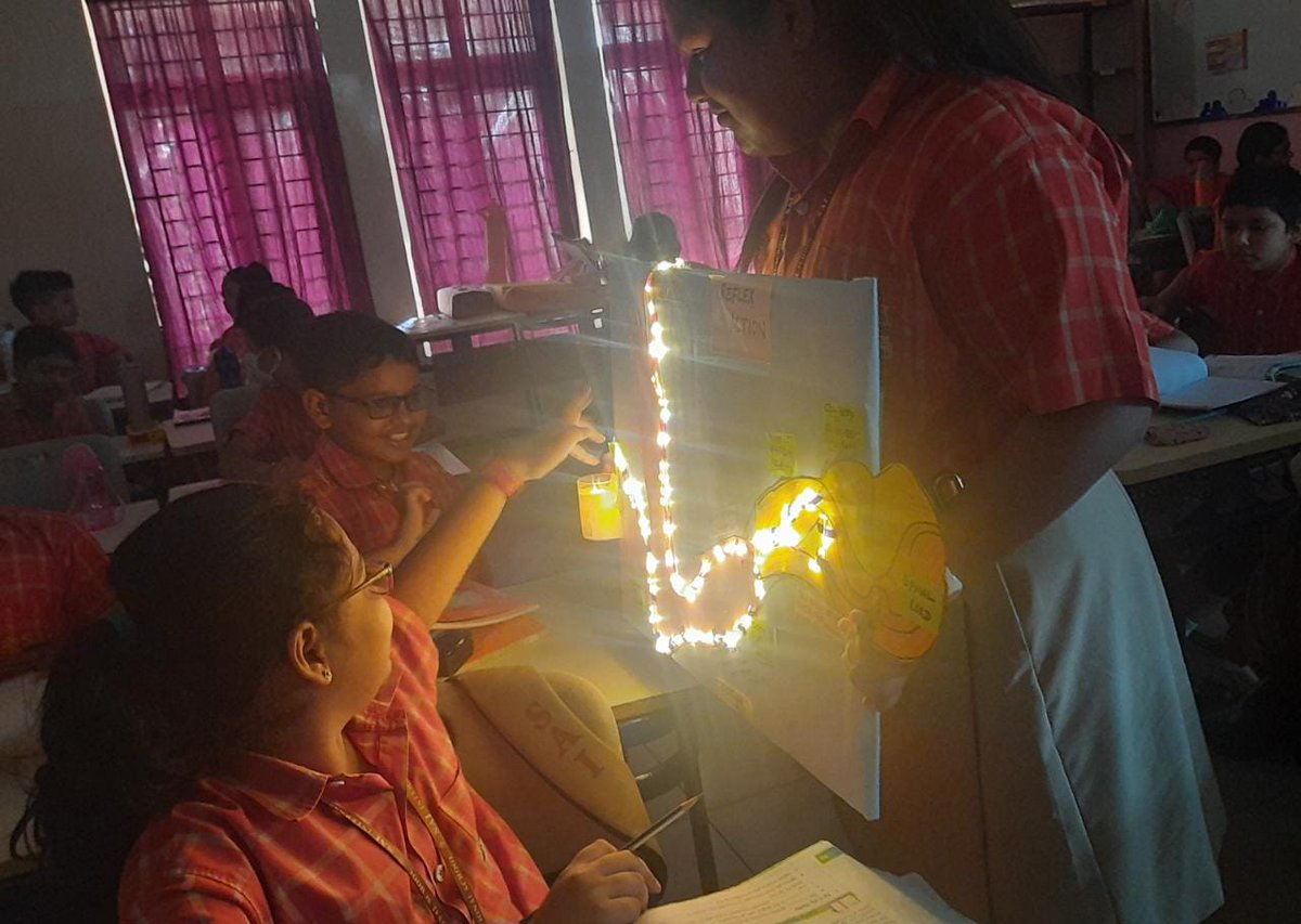 SAI_Edu_In's tweet photo. SAIoneer Angel Samantray of Class V depicts a colorful description of a Reflex Action through her ingenious model. She used different papers to design a hand touching an hot object & further depicts detection of pain.
#Scientificresearch
#ReflexAction
#WorkingProcess https://t.co/Gs053STrHX