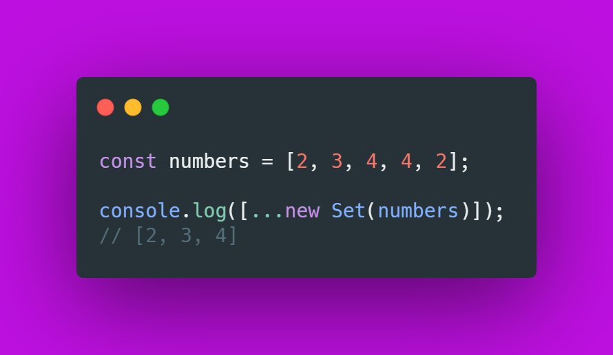 markodenictech's tweet image. JavaScript tip:

Use `Set` to remove duplicate elements from an array: