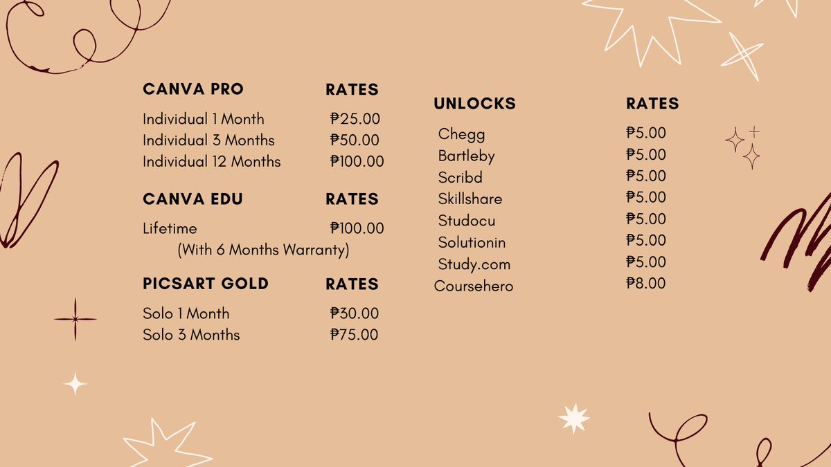 nkzstore's tweet photo. ʕ•̫͡•ʔ  wts lfb ph #nkzsells 📎﹪ ☆

educational entertainment editing scribd quizlet plus zoom pro picsart gold canva pro edu lifetime vypr vpn express vpn premium accounts chegg coursehero studocu bartleby unlocks lf reseller https://t.co/r8Gp7fXYvJ
