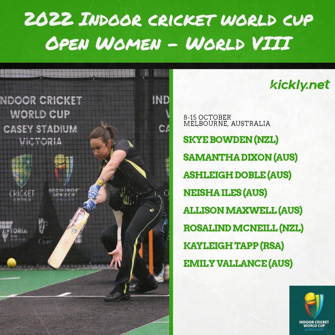 2022 #indoorcricket World Cup 

Open Women’s Division - Team of the Tournament (World VIII) ⬇️🏏

#CricketWorldCup #cricketnews #CricketTwitter #cricketworld #cricket #cricketupdates #CricketLive 

<a href="/BLACKCAPS/">BLACKCAPS</a> <a href="/WHITE_FERNS/">WHITE FERNS</a> <a href="/skysportnz/">Sky Sport NZ</a> @sparknzsport <a href="/AusWomenCricket/">Australian Women's Cricket Team 🏏</a>