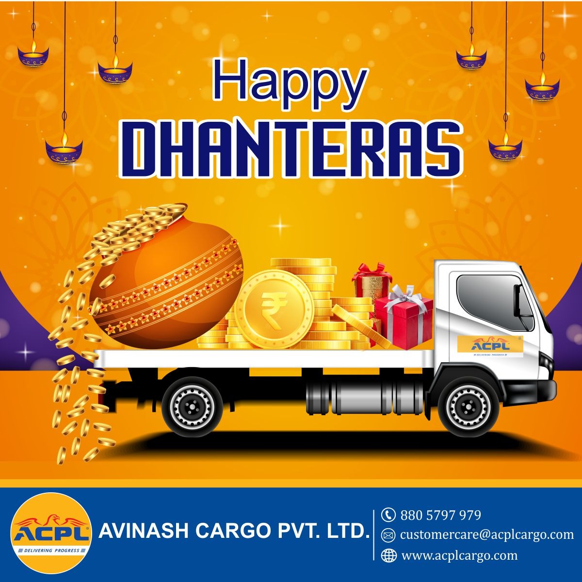AvinashCargo's tweet photo. May this Dhanteras brings new dreams, fresh hopes, diverse perspectives and fill your life with pleasant surprises. Happy Dhanteras to you and your Family.
#diwali #diwali2022 #transportation #logistics #partload https://t.co/xXVyTMzXTY
