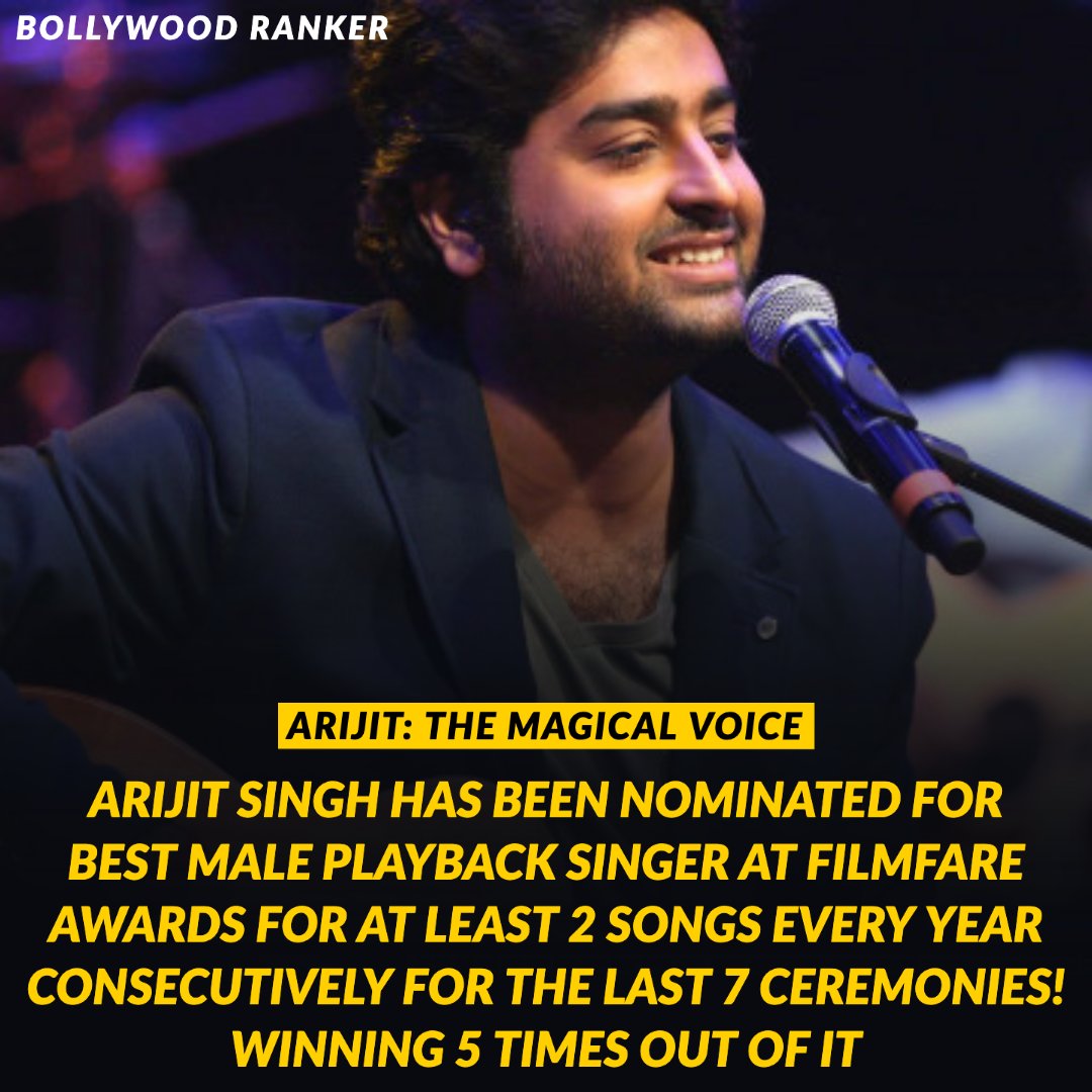 CineRanker's tweet photo. So, #ArijitSingh failed to win despite multiple nominations in 2015, 2021 and 2022
Additionally, he has won a #NationalAward for #BinteDil but was not awarded a #FilmfareAward for it!
#BRTriviaOfTheDay
@arijitsingh https://t.co/A7ZqA3uiWo