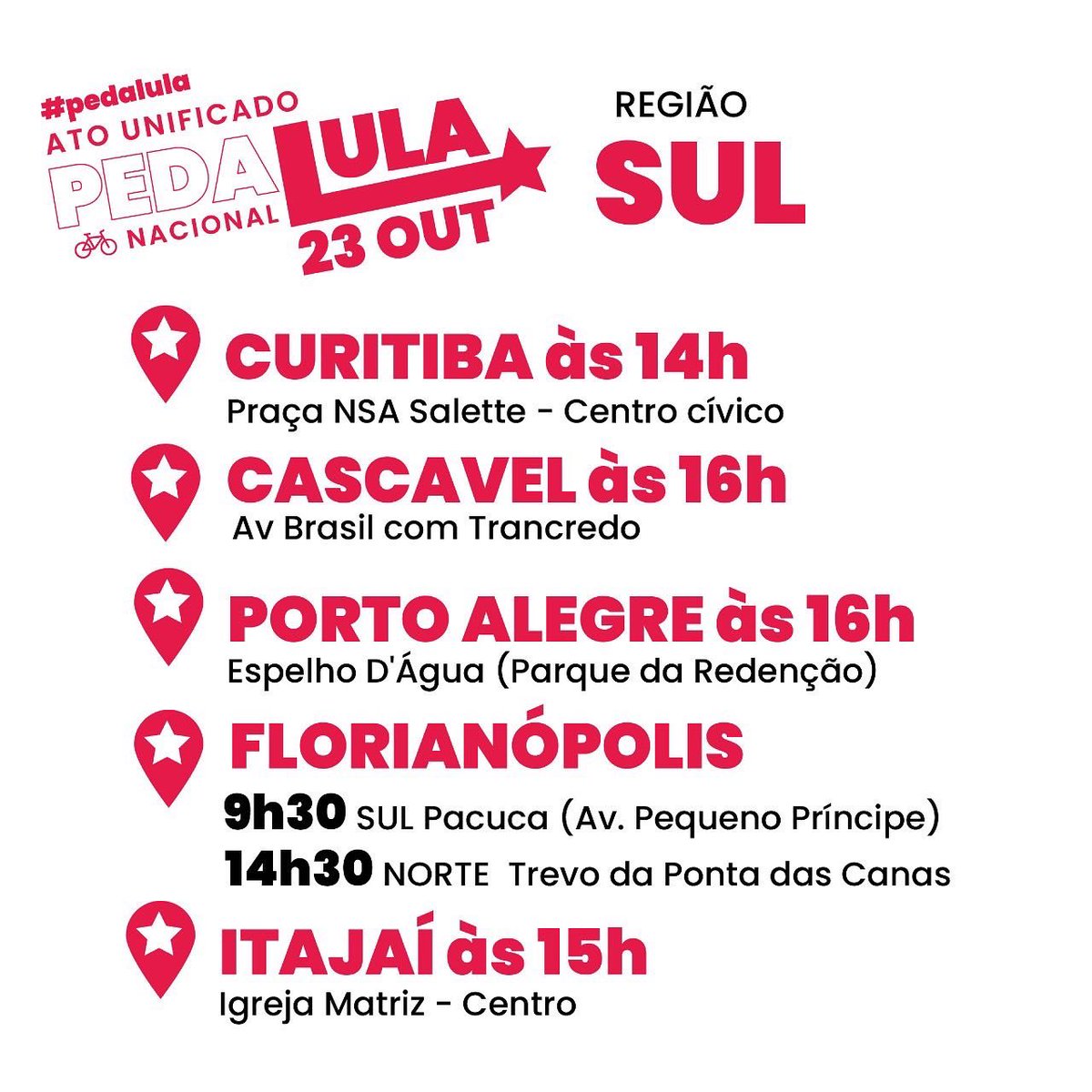 pedalula's tweet photo. Sul
(Errata: Cascavel tem concentração às 9h13) https://t.co/a8sxggm3PB