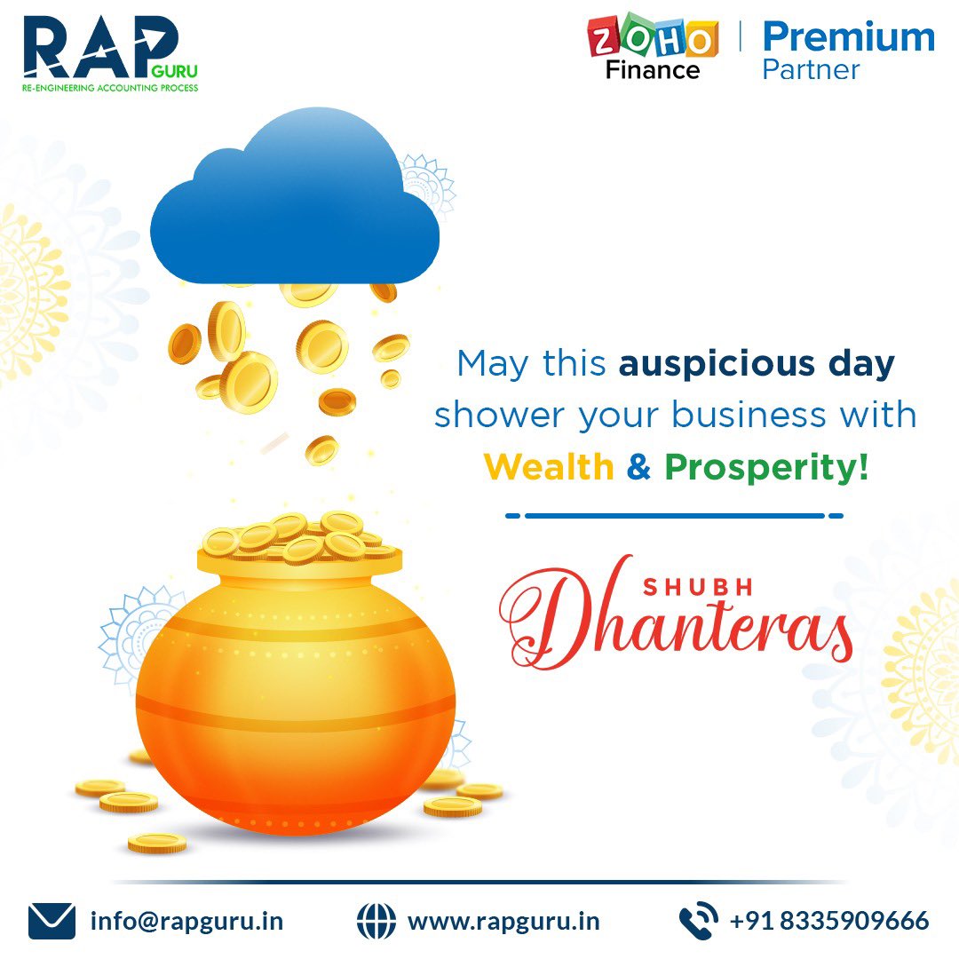rapguru_india's tweet photo. Let the arrival of #GoddessLaxmi present more growth for your business! Transform your business process and make it more efficient and effective!

We wish you a very #HappyDhanteras! 

#rapguru #cloudbasedaccounting #dhanteras #dhanteraswishes #happydhanteras #dhanterasspecial https://t.co/ZVVkHIdZVo