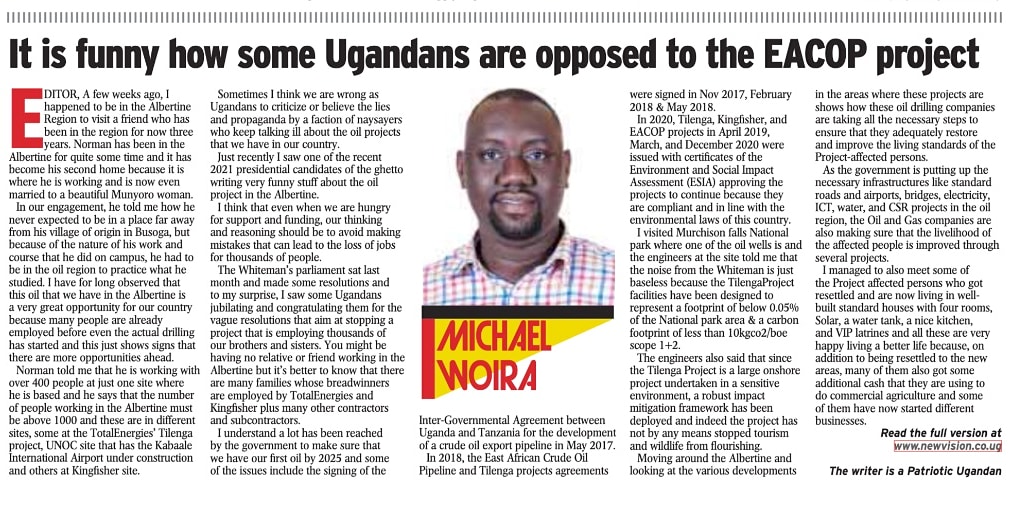 When i visited Norman in the Albertine, seems what the Naysayers see is different from what the natives of the area see, for them its development, and employment opportunities being brought in the areas by @TotalEnergiesUG @CNOOCUgandaLtd #ActionForSustainability