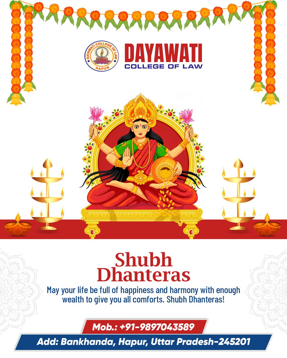 DCLHapur's tweet photo. May this Dhanteras light up new dreams and fresh hopes, and may undiscovered avenues fill your days with pleasant surprises and moments.

🎉 Happy Dhanteras to you and your family! 🎉
.
.
.
#dayawaticollegeoflaw #college #happydhanteras #dhanteras #happydhanteras2022 #diwaligifts https://t.co/ljTC8AnHu2