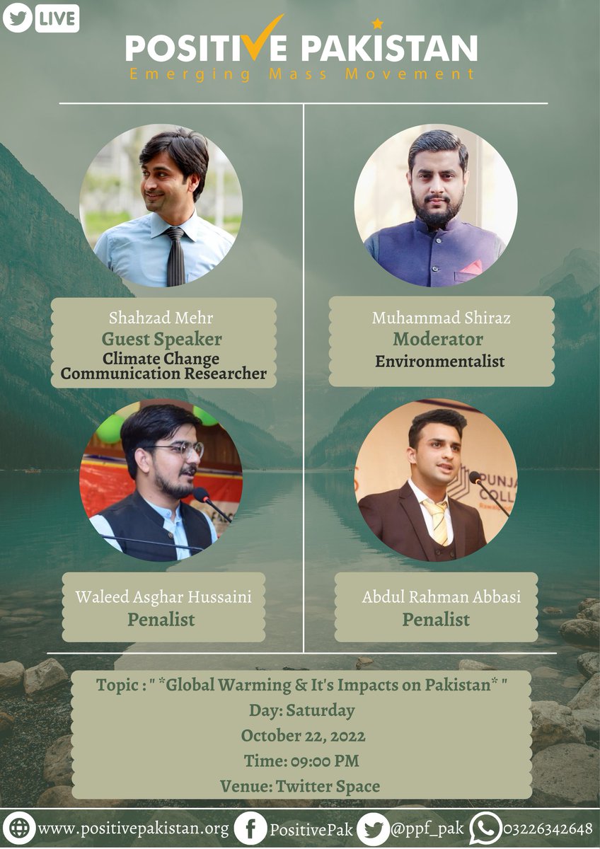 ppf_pak's tweet photo. Positive Pakistan cordially invites you to attend the *Twitter Space* which will be held on Saturday, October 22, 2022.

Day:  Saturday 
Date: 22/10/2022
Time: 09:00 pm

*Link*
https://t.co/qMOecqg0ng

Looking forward to have you all on Board!

#PositivePakistan
#CybrigradeTeam https://t.co/KcmXxZ2RBA