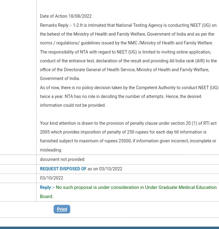 Vivekpandey21's tweet photo. On NEET twice in a year matter, both NMC and NTA has not taken any decision,No official meeting yet. RTI replies
#NMC: No such proposal is under consideration in Under Graduate Medical Education Board
#NTA has no role in deciding the number of attempts.
#NEET #neet2022 #neet2023 https://t.co/pKKlkv4pgE