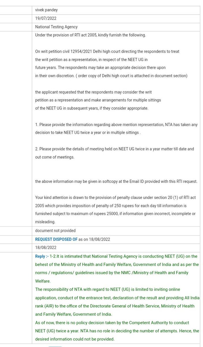 Vivekpandey21's tweet photo. On NEET twice in a year matter, both NMC and NTA has not taken any decision,No official meeting yet. RTI replies
#NMC: No such proposal is under consideration in Under Graduate Medical Education Board
#NTA has no role in deciding the number of attempts.
#NEET #neet2022 #neet2023 https://t.co/pKKlkv4pgE