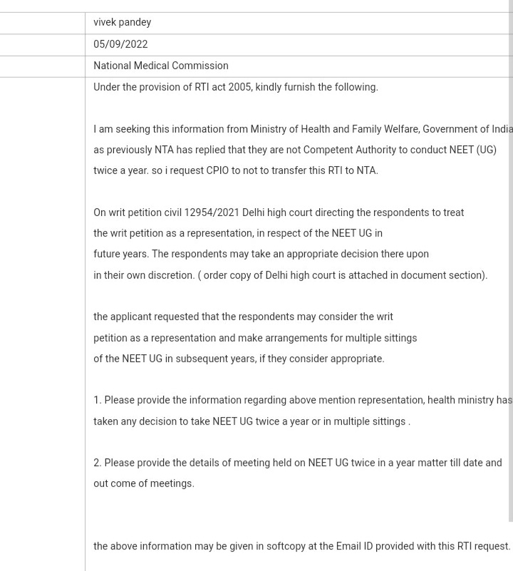 Vivekpandey21's tweet photo. On NEET twice in a year matter, both NMC and NTA has not taken any decision,No official meeting yet. RTI replies
#NMC: No such proposal is under consideration in Under Graduate Medical Education Board
#NTA has no role in deciding the number of attempts.
#NEET #neet2022 #neet2023 https://t.co/pKKlkv4pgE