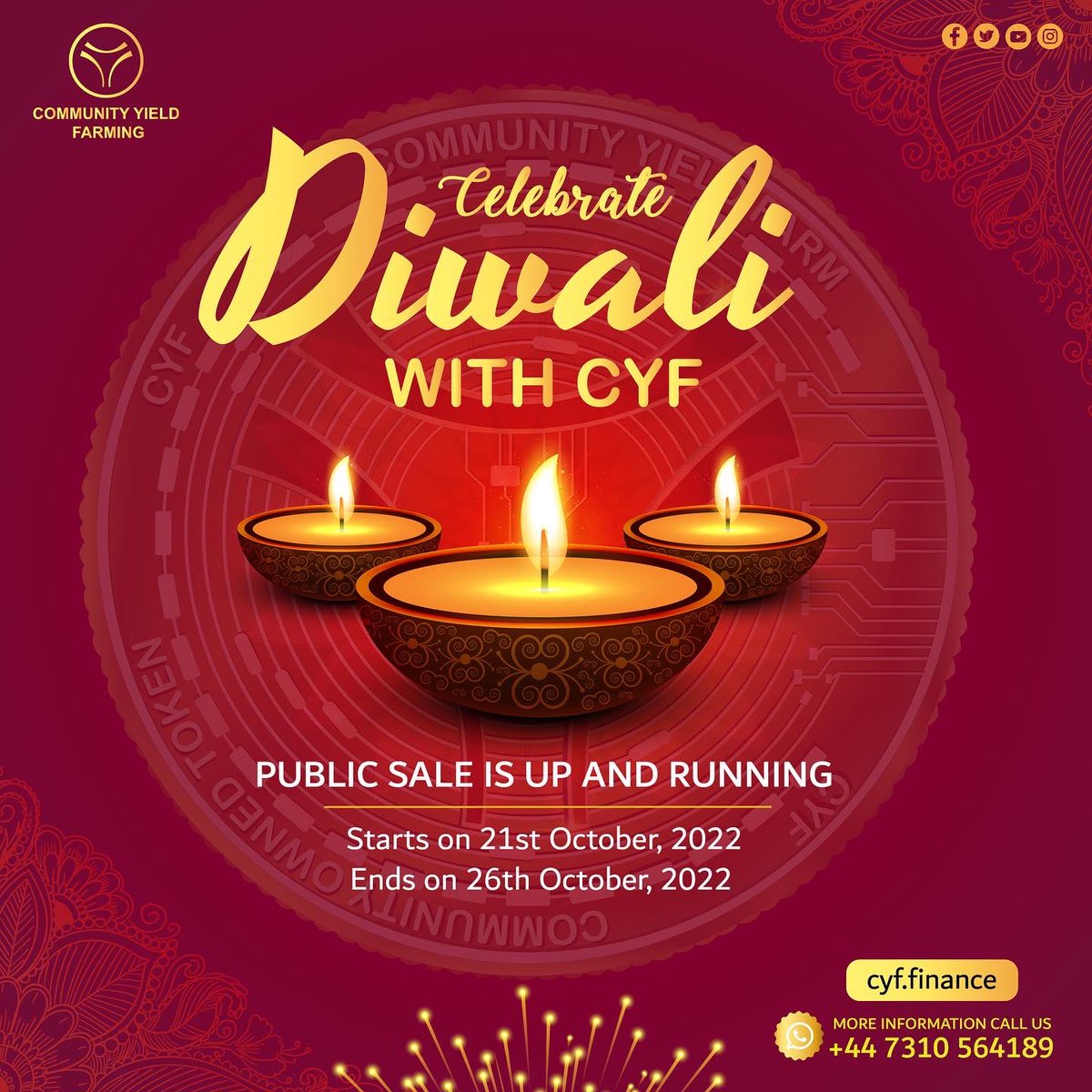 cyf_finance's tweet photo. "victory of light over darkness, good over evil, and knowledge over ignorance".                     

Happy Diwali 🪔 

#blockchain #crypto #bscgem #cyf https://t.co/It0lV1UR4c