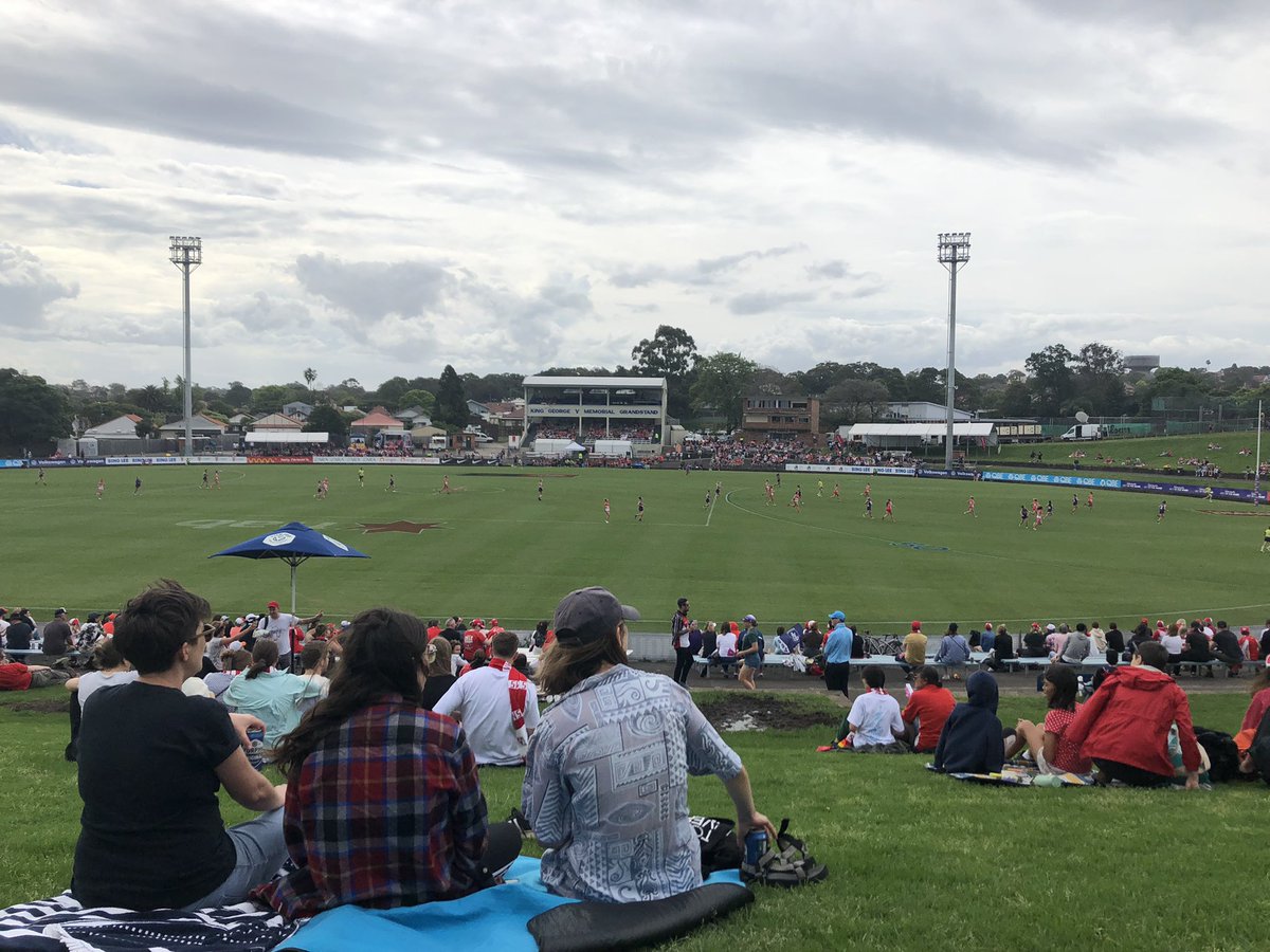 How good is it to sit on the hill at  the last #sydneySwans AFLW with mates Scores are pretty even but we’re hoping for a win
