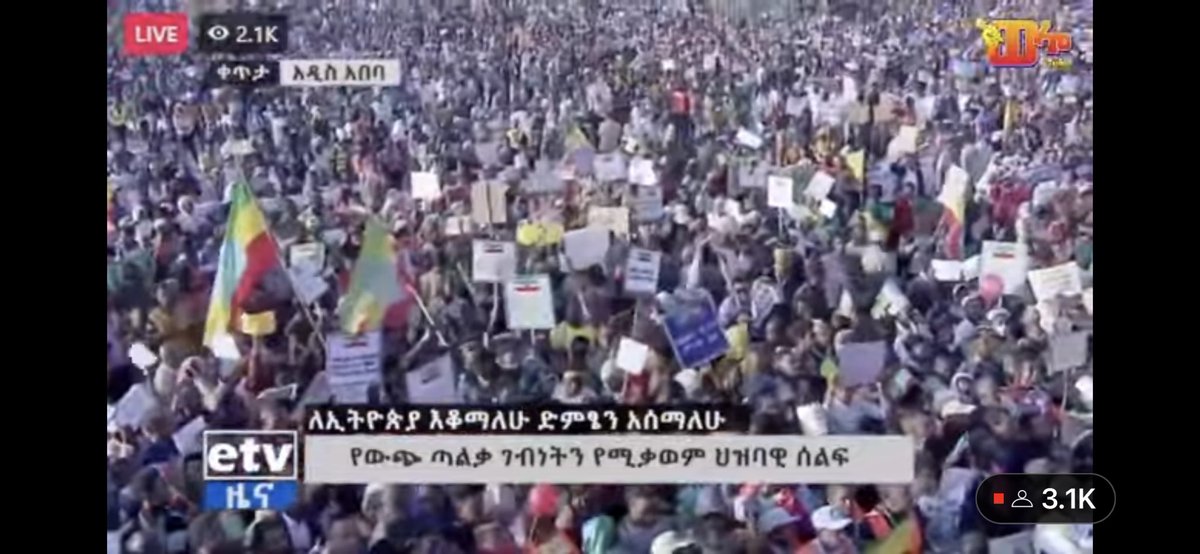 NegussieGennet's tweet photo. Huge crowd gathered today in #Ethiopia to demonstration against the western interference in the internal matters of the country. @POTUS @StateDept @ABlinken  @BobMenendezNJ @SenatorRisch @timkaine @MarkWarner @ChrisVanHollen @JimInhofe @SenatorRounds @RepMcCaul @RepDonBeyer https://t.co/zpIa3E4MWf