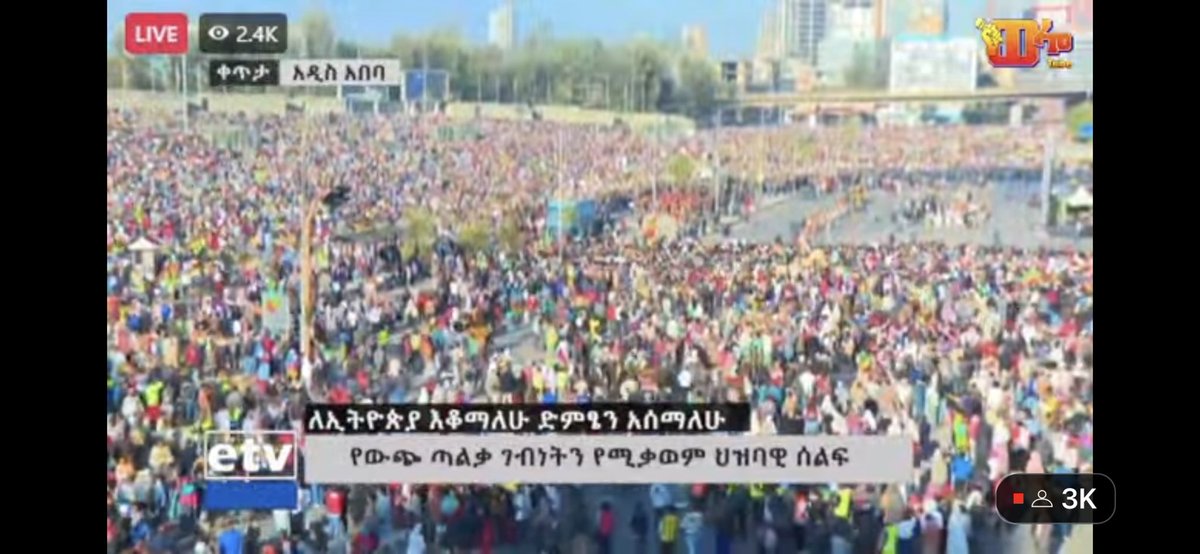 NegussieGennet's tweet photo. Huge crowd gathered today in #Ethiopia to demonstration against the western interference in the internal matters of the country. @POTUS @StateDept @ABlinken  @BobMenendezNJ @SenatorRisch @timkaine @MarkWarner @ChrisVanHollen @JimInhofe @SenatorRounds @RepMcCaul @RepDonBeyer https://t.co/zpIa3E4MWf