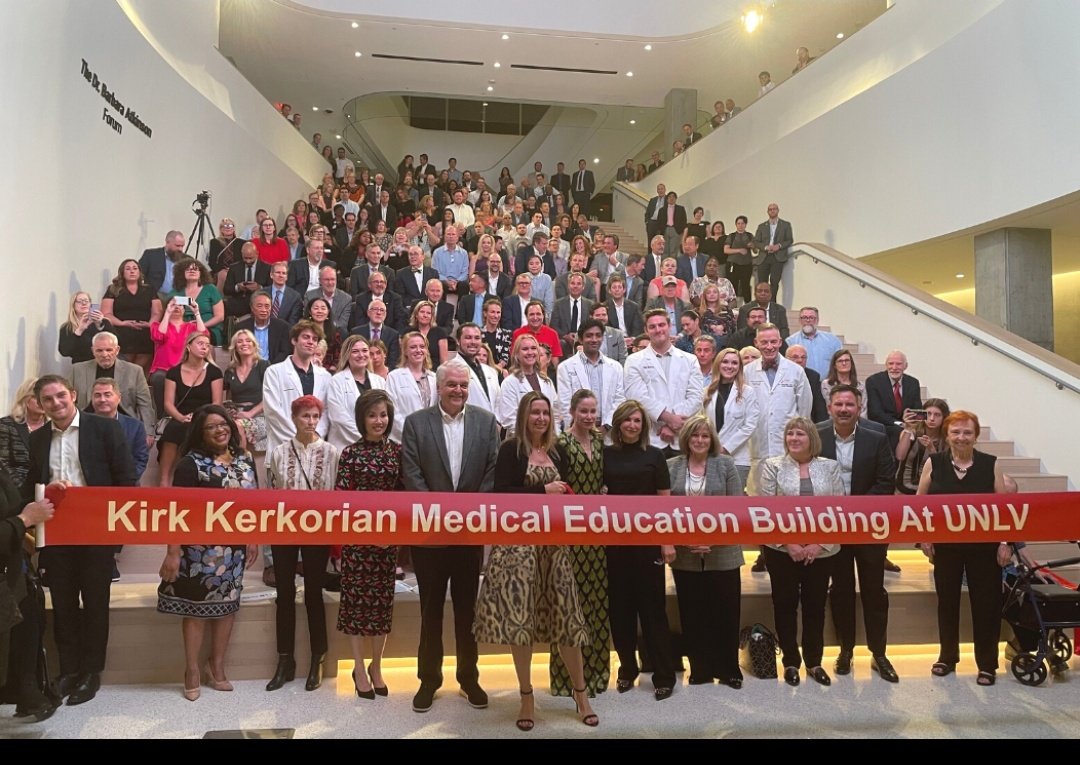 lperkins4NLV's tweet photo. Celebrating the opening of Kirk Kerkorian Medical School bld @unlvmedicine with my fellow Regent Lois Tarkanian. #MedEd #UNLV #GoRebel https://t.co/bF5pxoIiAA