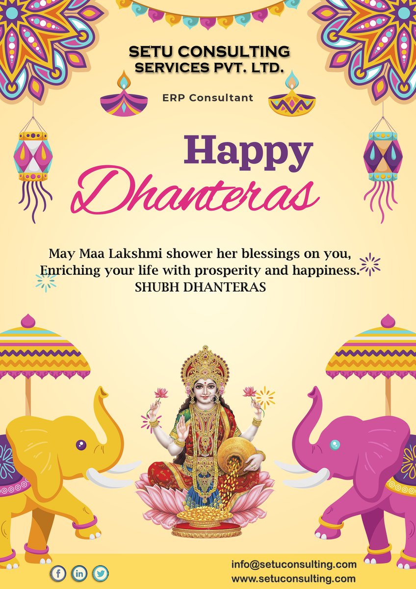 Warm greetings to all. May you &amp; your family be showered with health, wealth, and happiness on the auspicious occasion of Dhanteras. #HappyDhanteras!

#setu #odoo #erpconsultant #happydhanteras #celebration