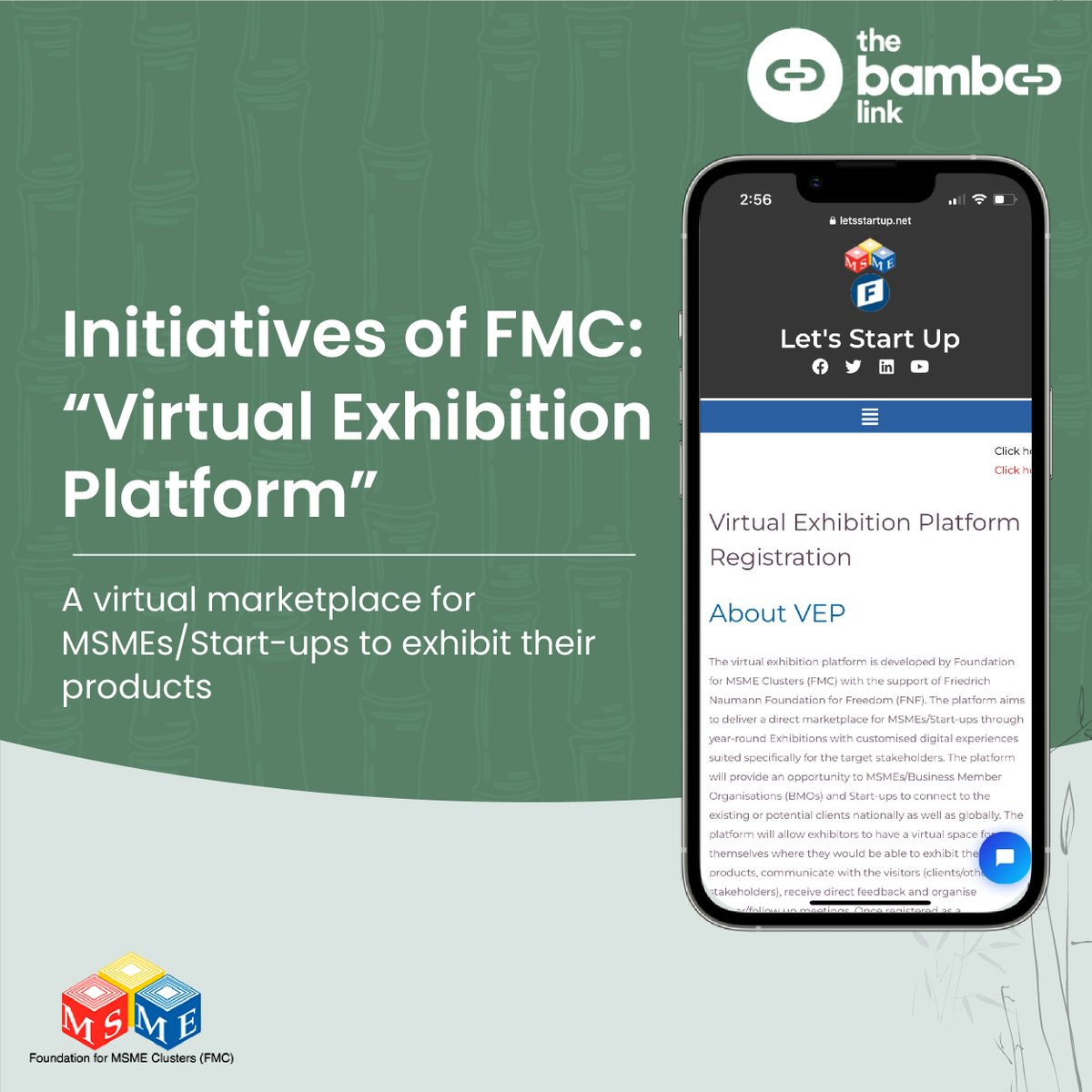 thebamboolink's tweet photo. VEP is a project of FMC which aims to deliver a direct marketplace for MSME/Startups with customised digital experiences.

#TheBambooLink is developed by FMC in partnership with EC, SIDBI, Switch Asia, CEMCA, and CBS. Visit https://t.co/XZZTwSee7n https://t.co/OK2wkI3z24
