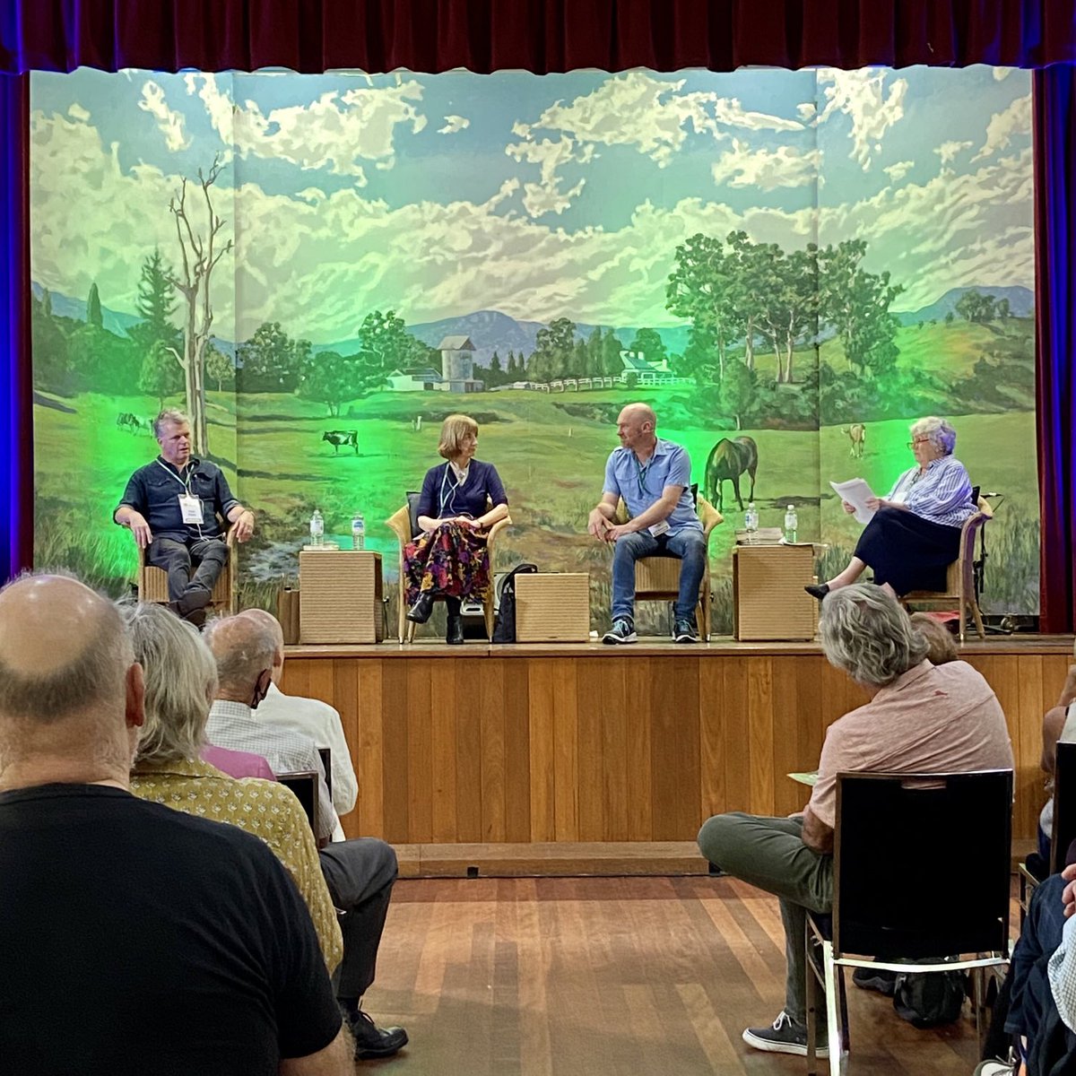 daviddufty's tweet image. Me in a panel at ⁦⁦@BerryWriters⁩ festival with ⁦@PPDaley (on left),⁩ Jessica North, and ⁦⁦@SkylarksRising⁩ , discussing history and writing.