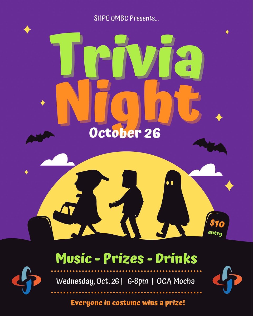 shpeumbc's tweet photo. Our semesterly Trivia Night is this Wednesday at OCA Mocha! Tickets are $10 each and come with the choice of a cold or hot drink. Everyone in costume wins a prize! Undergraduates, graduates, and faculty are invited. Friends outside of UMBC are invited as well! https://t.co/m08WpZ17Js