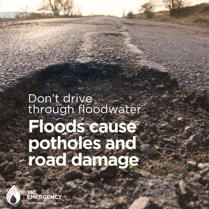 Don't drive through floodwater. Floods can cause potholes and road damage. If you can't see the road, you can't see the damage. Since 13 October, over 42,000 potholes have been patched to help you get back on the road.