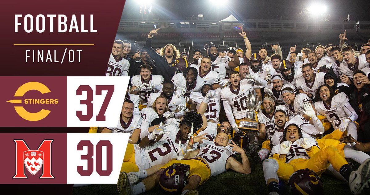 The_Stingers's tweet image. This was a fun one!

QB Olivier Roy went 29-41 for 387 yds and two touchdown passes. WR Jacob Salvail caught 12 passes for 141 yds and the game-winning touchdown.
