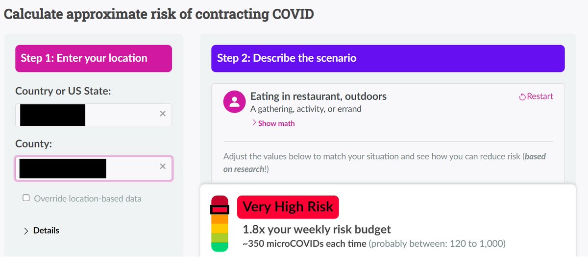 @AmandaINC Yikes!  You are correct; eating outdoors used to be low-risk in our area. We use this calculator to assess risk - you can fill in your variables microcovid.org