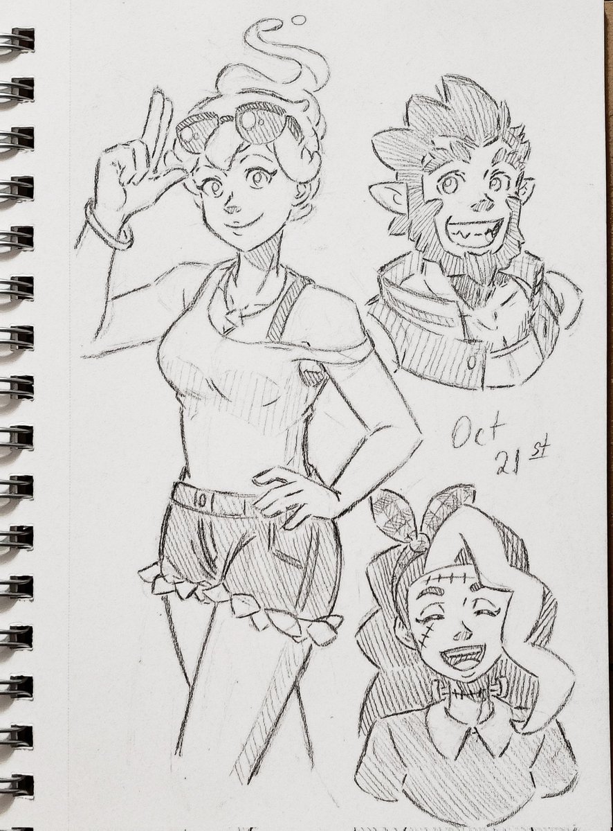 Superdemyx1's tweet photo. #Artober Day 21! Monster Roadtrip came out today, so today we have Polly, Scott, and Vicky, my roadtrip crew, for today's sketches. I've only played a bit, but so far I've had fun adventuring around with everyone. #monsterprom #monsterroadtrip #pollygeist #scotthowl #vickyblue https://t.co/ZP5Qm6HQay