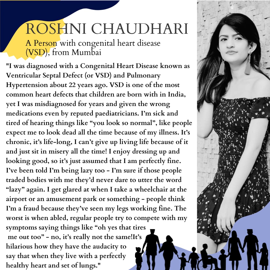 'I’m sick and tired of hearing things like “you look so normal”, like people expect me to look dead all the time because of my illness.' says @roshnic29, who is a content creator & a person living with #CongenitalHeartDisease(CHD).
@ncpedp_india 
#BelieveInTheInvisible