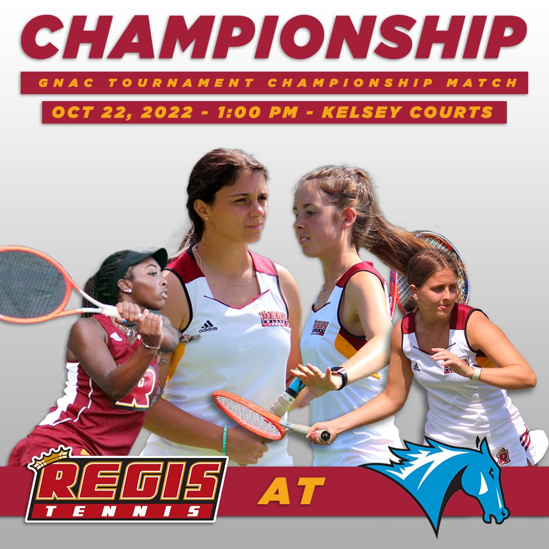 CHAMPIONSHIP TIME!!! <a href="/_RegisTennis/">Regis Tennis</a> travels to Colby-Sawyer to take on the Chargers in the 2022 <a href="/TheGNAC/">Great Northeast Athletic Conference</a> Tournament Championship Match! #RoarPride