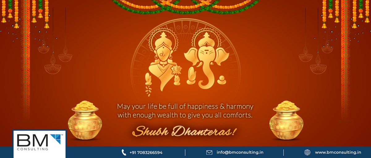 bmcbiz's tweet photo. Dhanteras marks the first day of the festival of Diwali. On this auspicious day, We worship Lord Kuber, the god of wealth and Goddess Laxmi.

𝗕𝗠 𝗖𝗼𝗻𝘀𝘂𝗹𝘁𝗶𝗻𝗴 𝘄𝗶𝘀𝗵𝗲𝘀 𝗲𝘃𝗲𝗿𝘆𝗼𝗻𝗲 𝗦𝗵𝘂𝗯𝗵 𝗗𝗵𝗮𝗻𝘁𝗲𝗿𝗮𝘀

#dhanteras2022 #happydhanteras #BMconsulting https://t.co/rAMFJ4Zu6Q