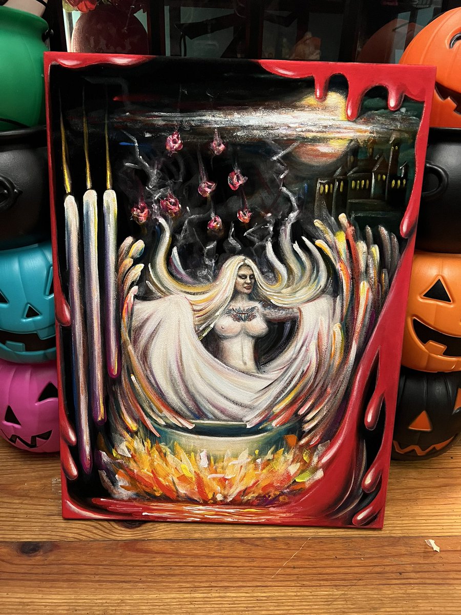 KelseyChapstick's tweet photo. My husband painted me on black velvet as a powerful yet peaceful witch with huge boobs, which is accurate and sick as hell https://t.co/5VosQWDXvW