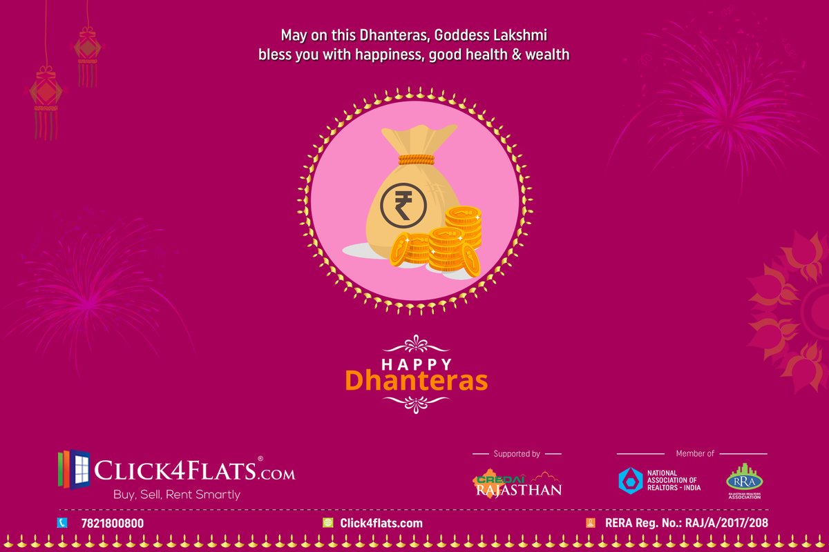 Click4Flats's tweet image. May on this Dhanteras, Goddess Lakshmi bless you with happiness, good health &amp;amp; wealth.
Team Click4flats.com wishes all a Very Happy Dhanteras.
#Dhanteras #HappyDhanteras #Diwali #HappyDiwali #Diwali2022 #India #Click4flats