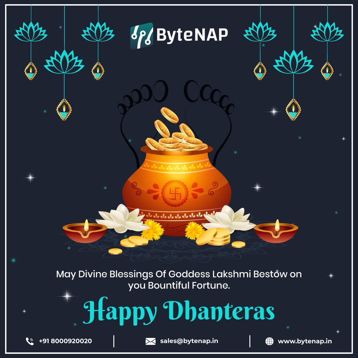 Our team at ByteNAP Networks will offer the best web hosting on the most auspicious day of the Dhanteras festival. Get your data hosted by winning brands like us and keep your business running smoothly even during this festival of lights! 

#diwali2022 #dhanteras2022 #webhosting