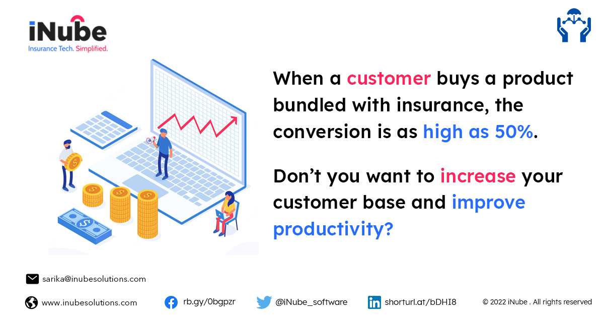 iNube_software's tweet photo. When a customer buys a product bundled with insurance, the conversion is as high as 50%.

Reach us today at sales@inubesolutions.com  

#embedded #embeddedinsurance #insurance #insuretech #insuranceindustry #insurers #insurancesales #inubesolutions #bundledinsurance https://t.co/ugdTZxorht