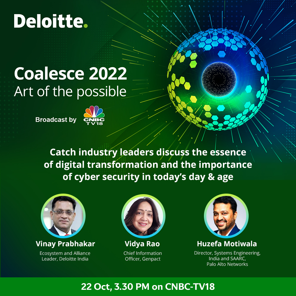 moneycontrolcom's tweet photo. Transformation in times of uncertainty. Watch the special episode of Deloitte Coalesce 2022 | Art of the possible on CNBC-TV18, Today at 3.30 PM

#Sponsored | @m_huzefa @VidyaRa60437740 @DeloitteIndia https://t.co/TKBNvCvW5g