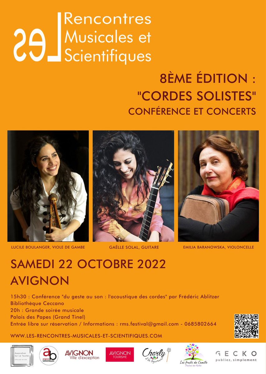 RMSAvignon's tweet image. Les 8èmes @RMSAvignon et Scientifiques c&apos;est aujourd&apos;hui à #Avignon ! Réservez vos places : 
…ontres-musicales-et-scientifiques.com/Tarifs-et-r%C3…
#rms2022 #rms #lucileboulanger #gaellesolal #emiliabaranowska 
#violoncelle #guitare #violedegambe #musiquebaroque #femmessolistes  #musiciennes #acoustique