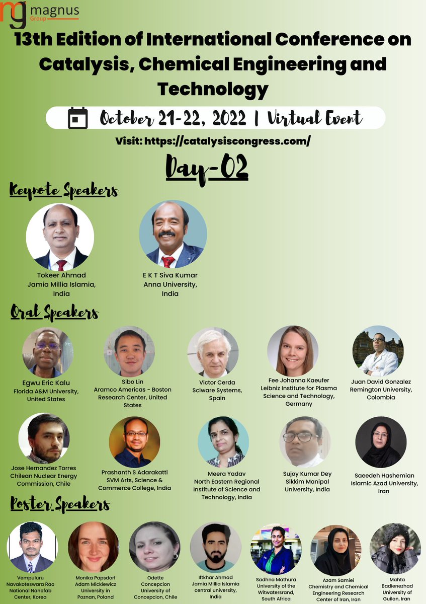 CatalysisEvent's tweet photo. 📌 Join #catalysis2022 with our Day-02 speaker 👩‍💼 👨‍🏫
👉 For more information, visit 🔗 https://t.co/IjQuo1HvbU

#catalysisconference #catalysiscongress #chemicalengineering #catalysis2022 #chemistry #analyticalchemistry https://t.co/oZyoxale24