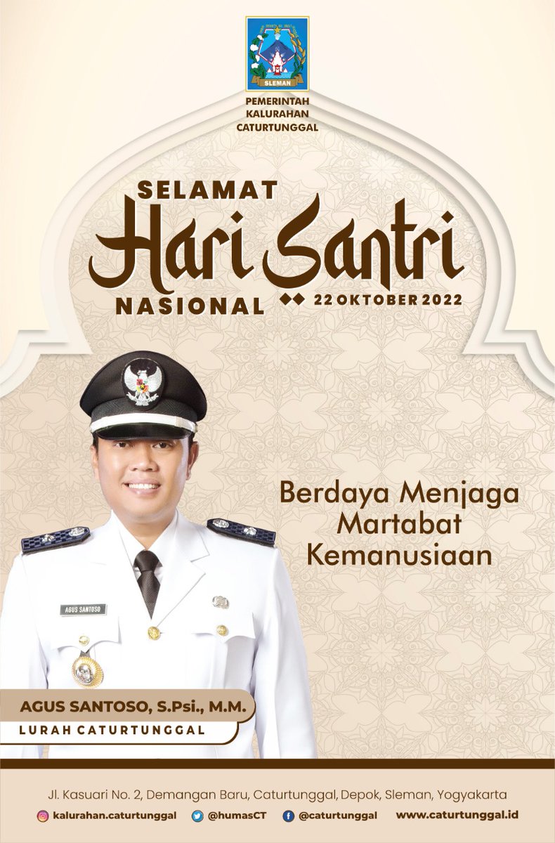 Selamat Hari Santri Nasional 2022

"Berdaya menjaga martabat kemanusiaan"

#Caturtunggal #HariSantri2022