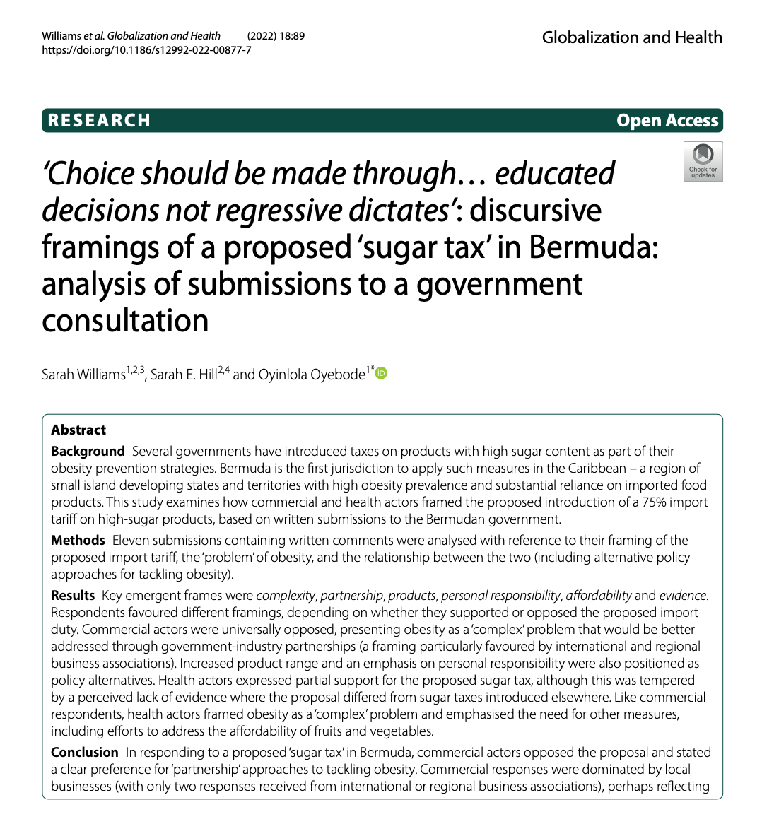 “When Bermuda proposed a sugar tax, 11 long submissions to the consultation revealed the framings used by respondents from commercial and health backgrounds. Read our paper to find out more” rdcu.be/cX3Kr <a href="/WarwickFoodGRP/">Food GRP</a> <a href="/SPECTRUMRes/">SPECTRUM Research Consortium</a>